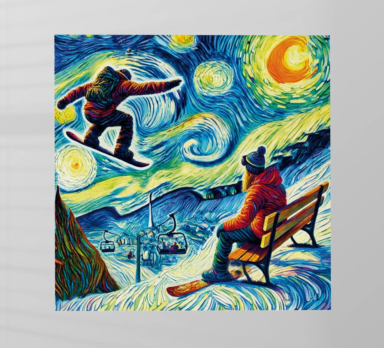 Alpine Snowboard Sundown pellicola backlit da Vintage Van Gogh