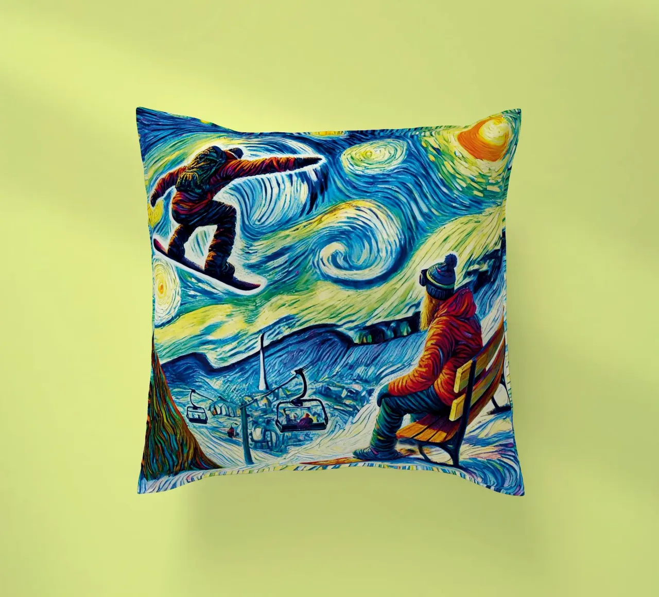 Alpine Snowboard Sundown cuscino da Vintage Van Gogh