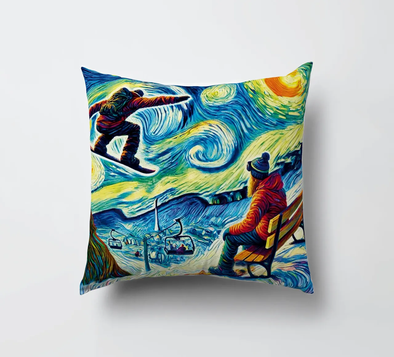 Alpine Snowboard Sundown cuscino da Vintage Van Gogh