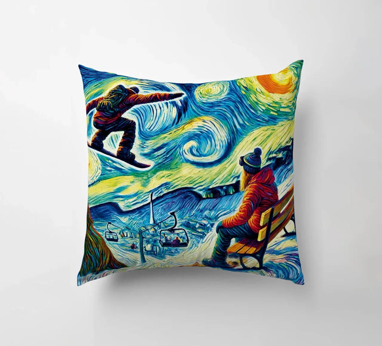 Alpine Snowboard Sundown cuscino da Vintage Van Gogh