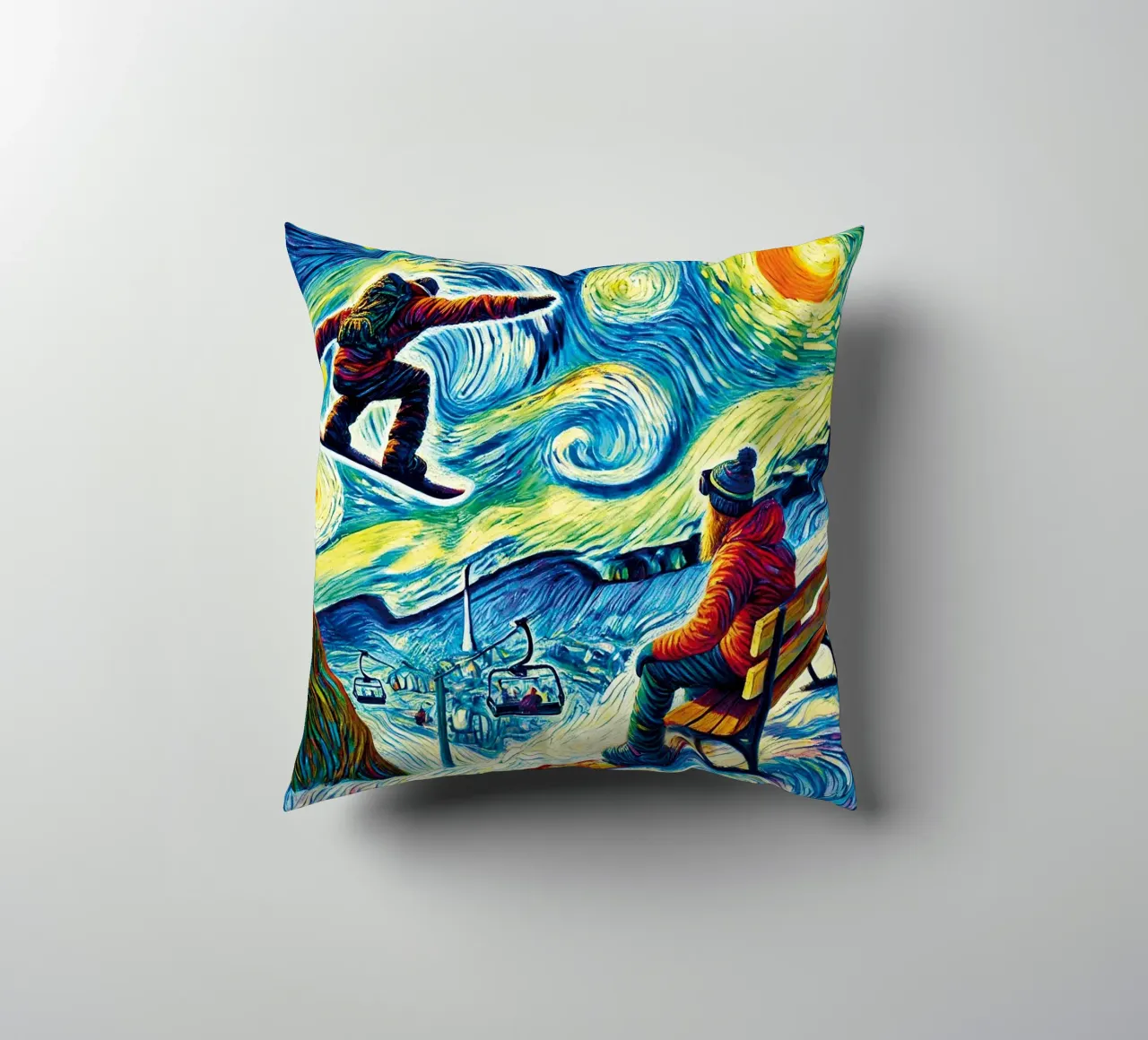 Alpine Snowboard Sundown cuscino da Vintage Van Gogh