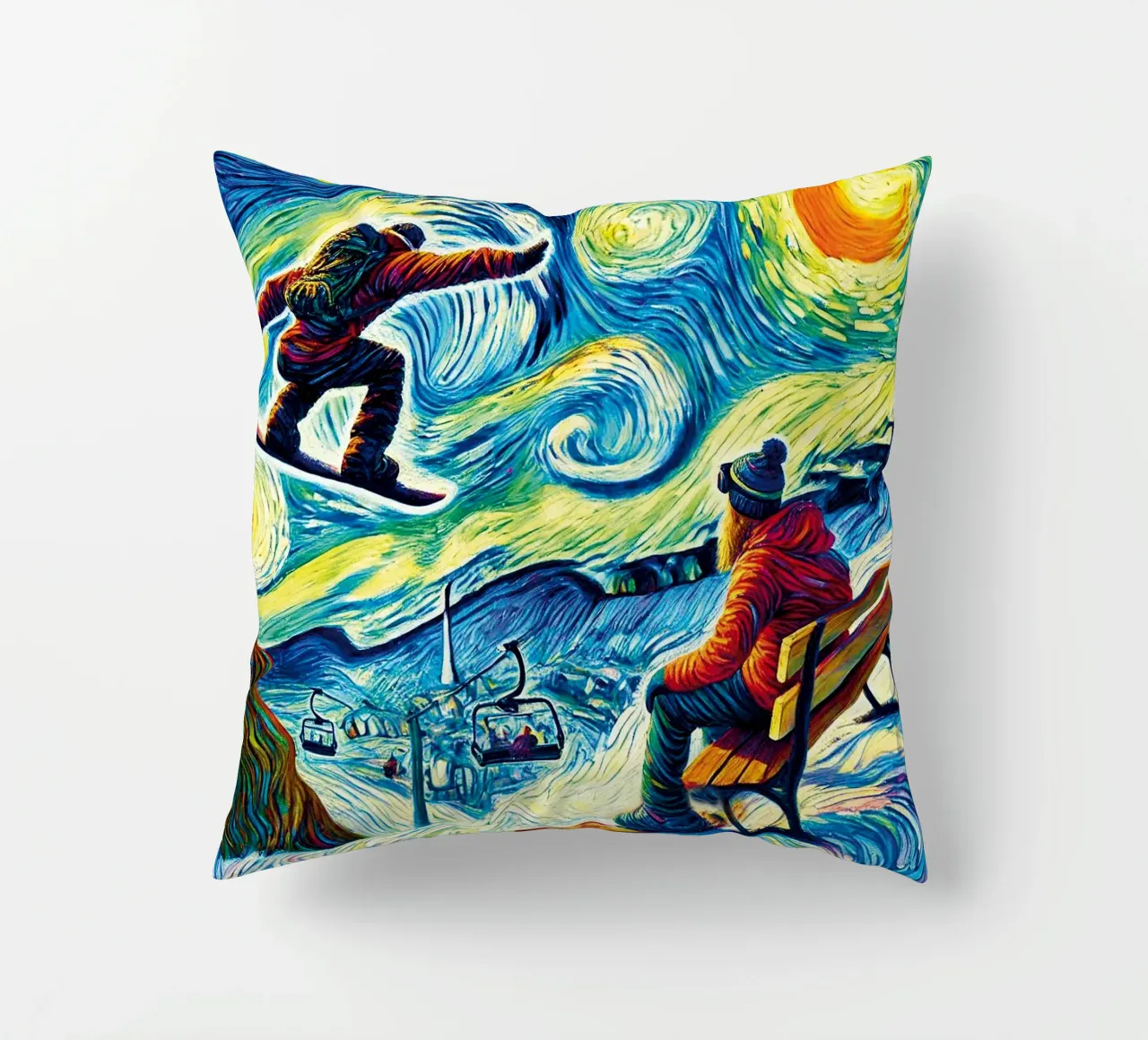 Alpine Snowboard Sundown cuscino da Vintage Van Gogh