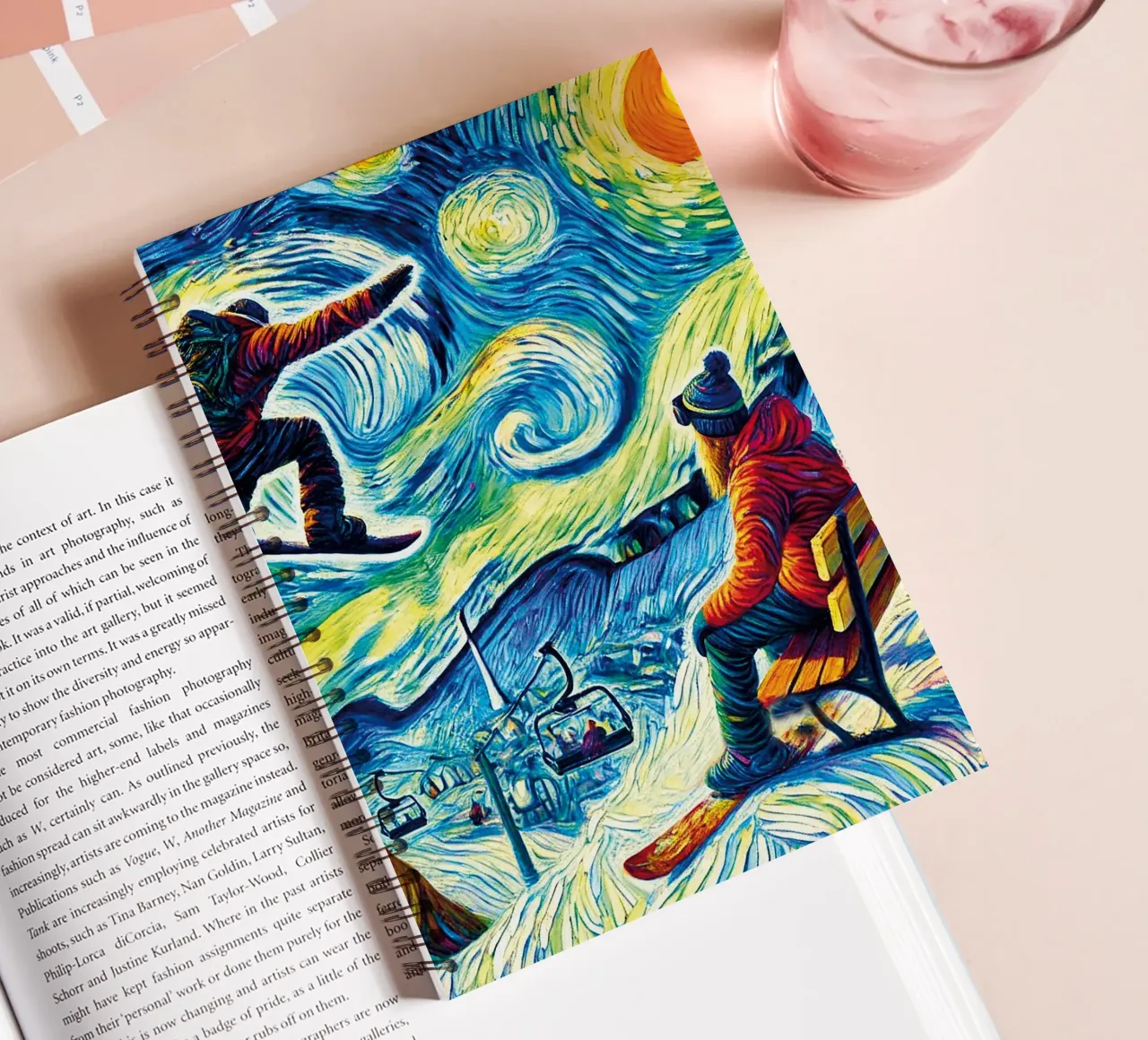 Alpine Snowboard Sundown spiral notebook by Vintage Van Gogh