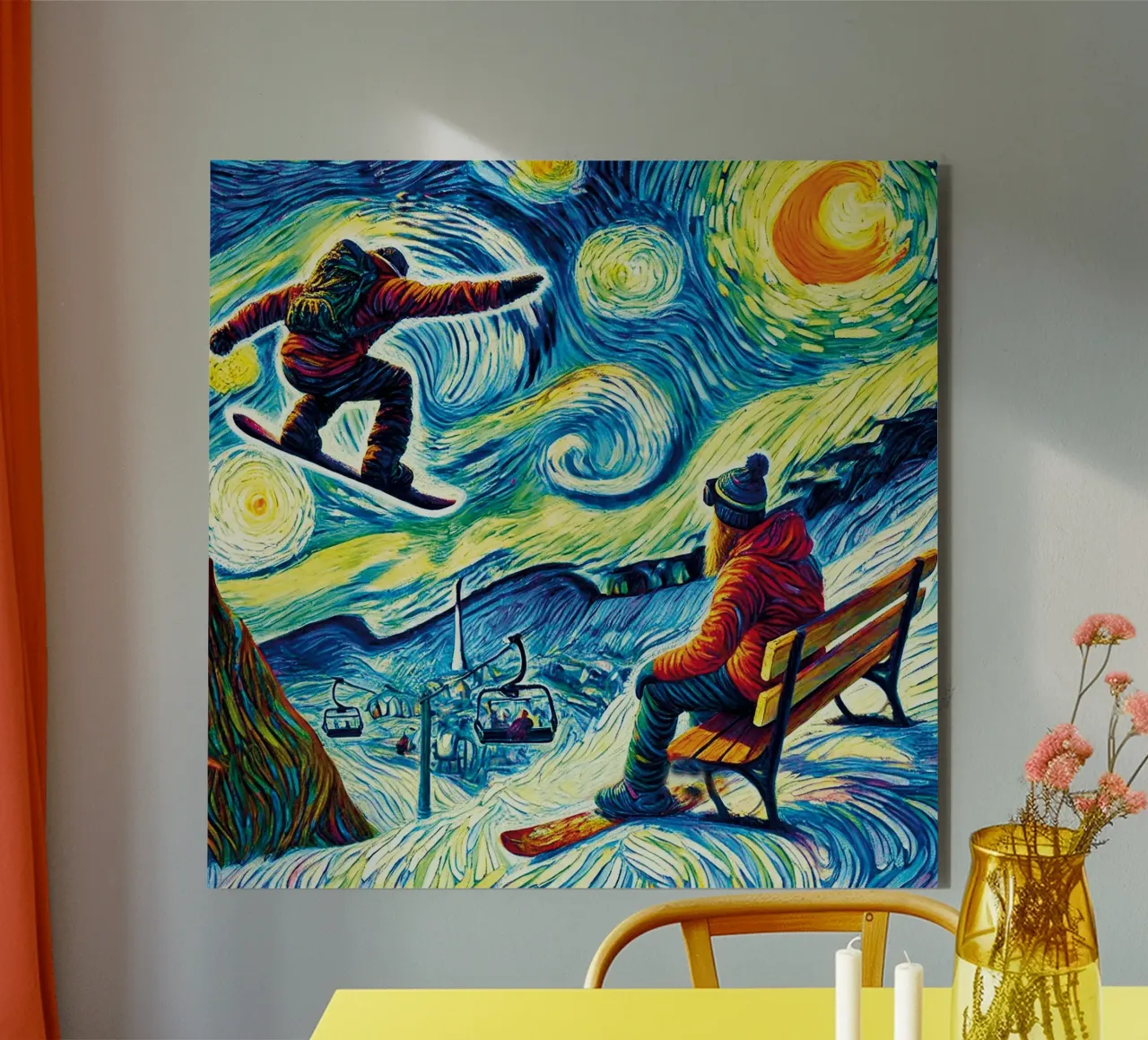 Alpine Snowboard Sundown alu-dibond by Vintage Van Gogh