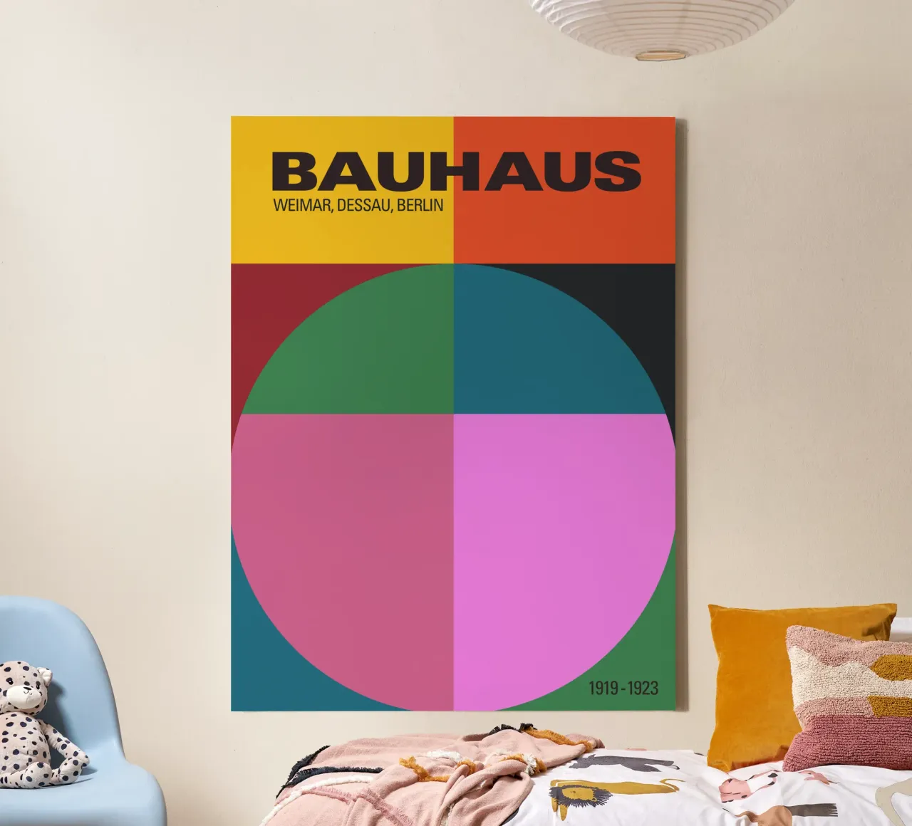 Kleurrijke Bauhaus Geometrische Kunstdruk Modernistisch Ontwerp canvas met Baklijst van THE MOTIVATED TYPE