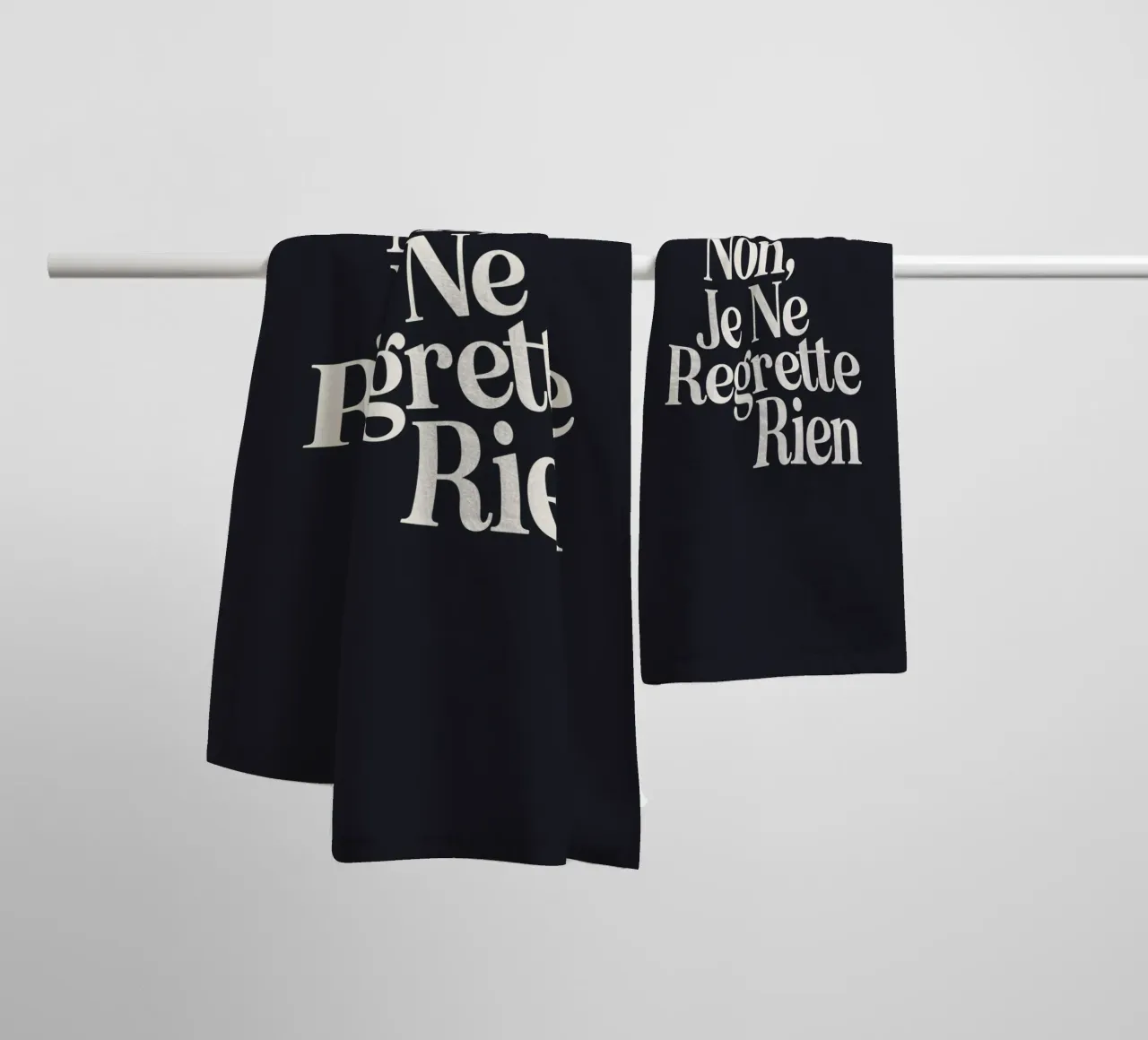 Non, Je Ne Regrette Rien Typography Print in Black White towel by THE MOTIVATED TYPE