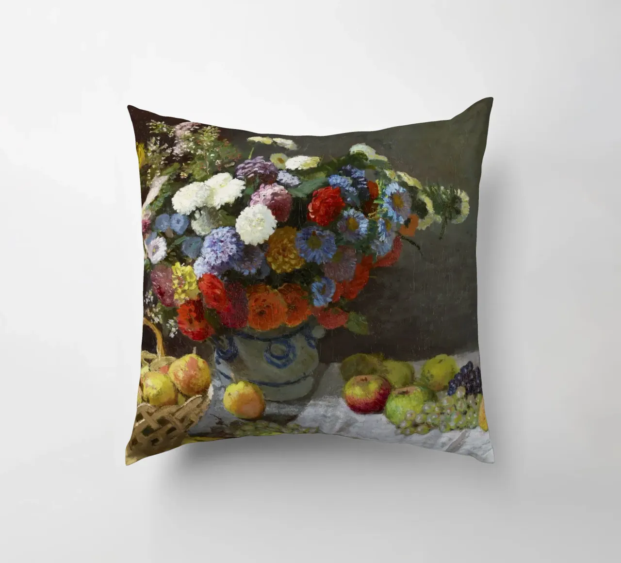 "Natura morta con fiori e frutta (1869) di Claude Monet cuscino da Pretty Flowers Vintage Botanicals