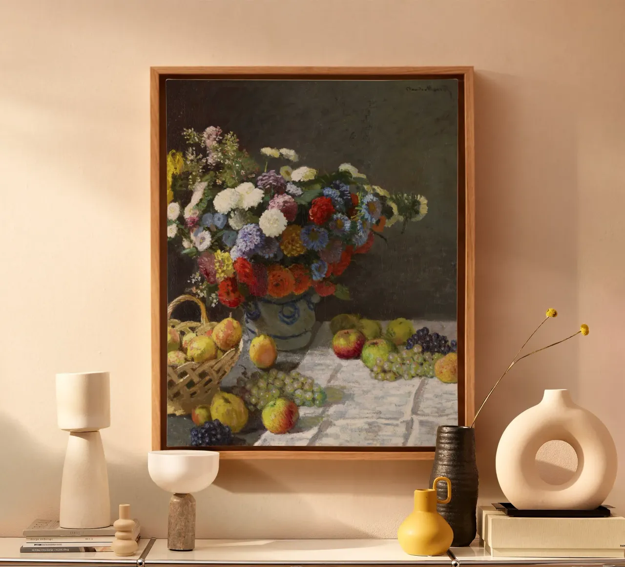 "Natura morta con fiori e frutta (1869) di Claude Monet tela da Pretty Flowers Vintage Botanicals