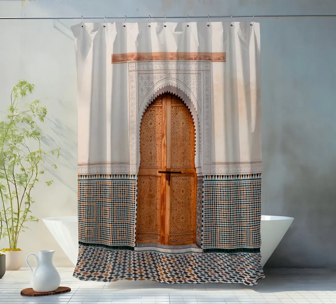 Moroccan door and colorful mosaic tiles tenda da doccia da photolovers