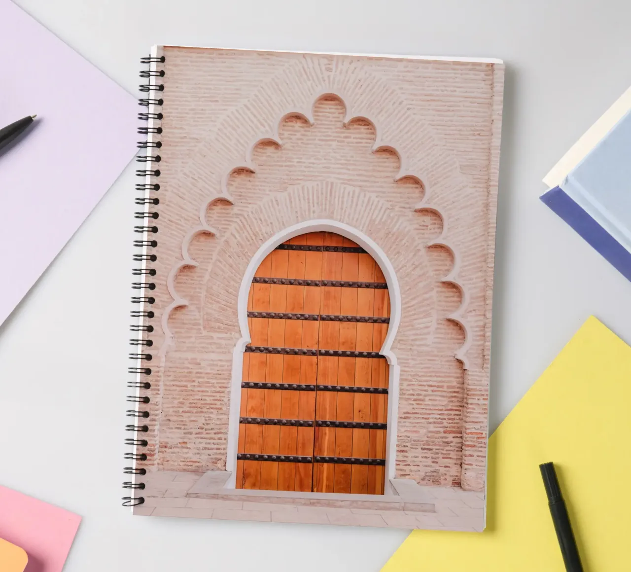 Brown door in Marrakesh spiral notebook by photolovers