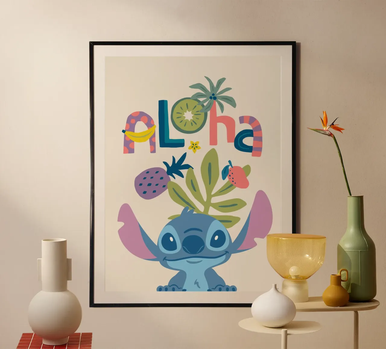Stitch aloha II Poster mit Aluminium Rahmen von Stitch