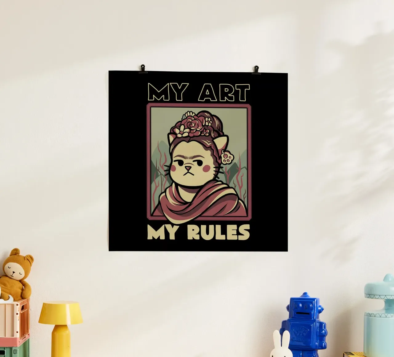 Frida Cat poster con telaio in plastica da Tobe Fonseca