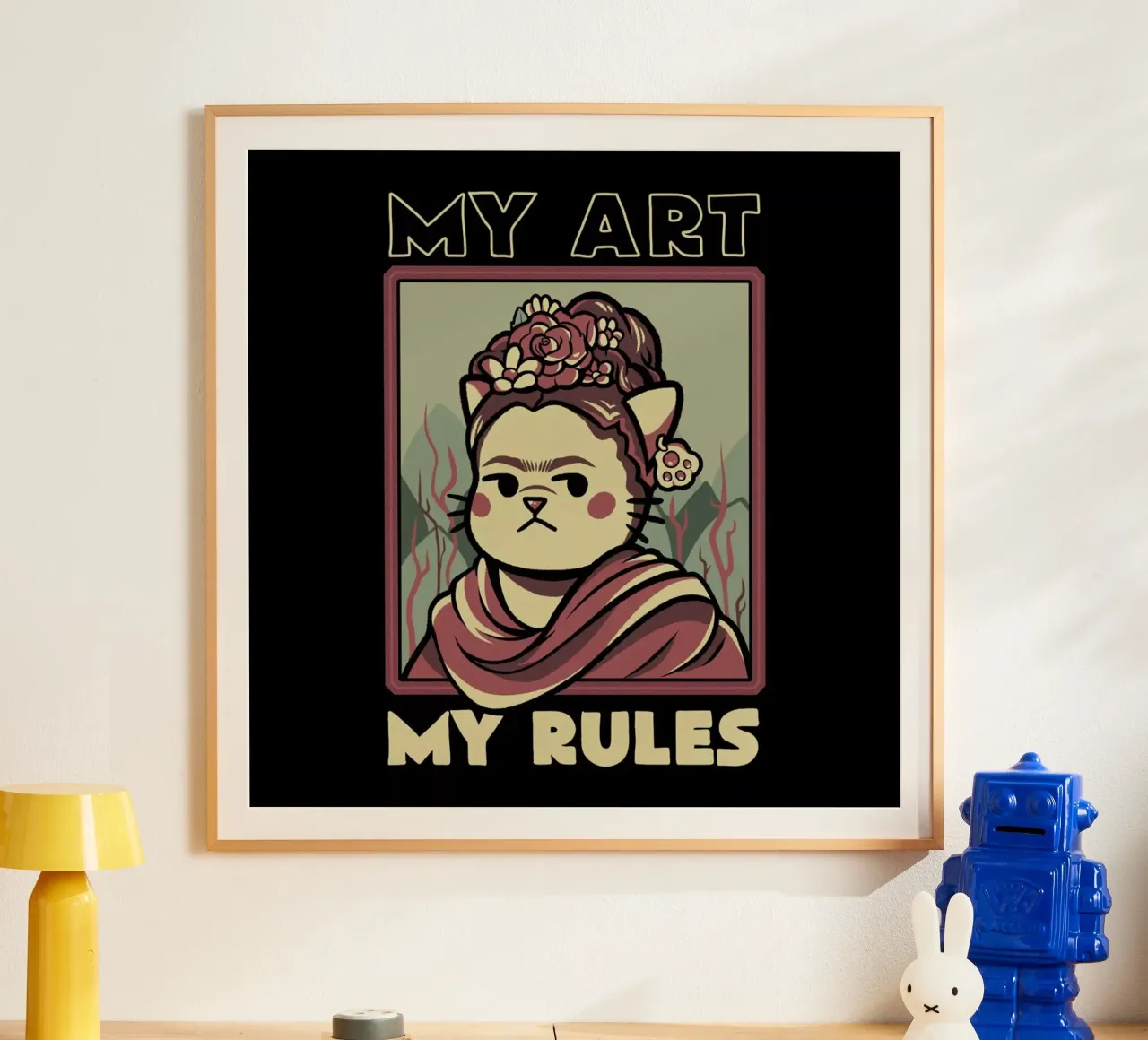 Frida Cat poster con telaio in plastica da Tobe Fonseca