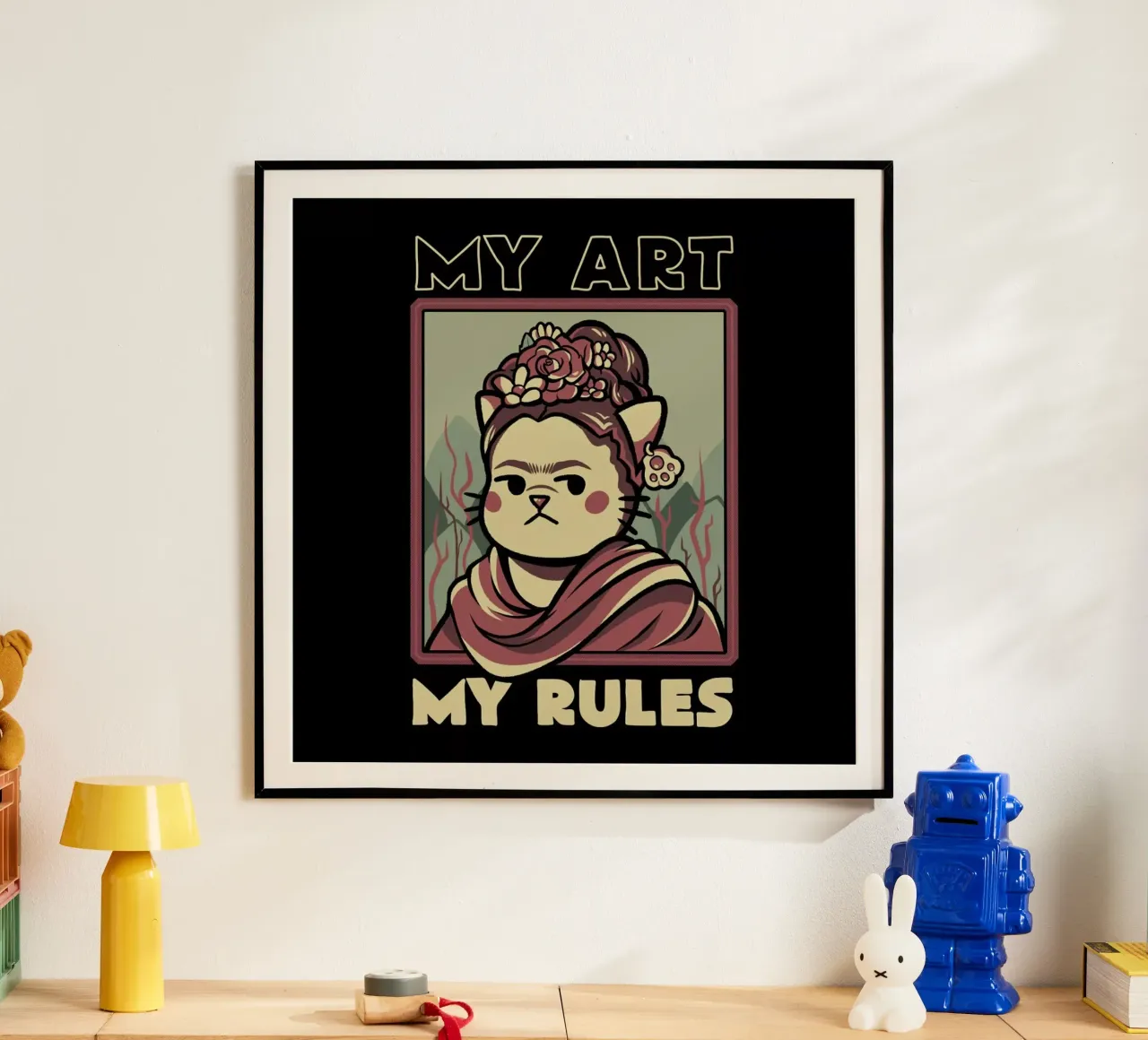 Frida Cat poster con telaio in plastica da Tobe Fonseca