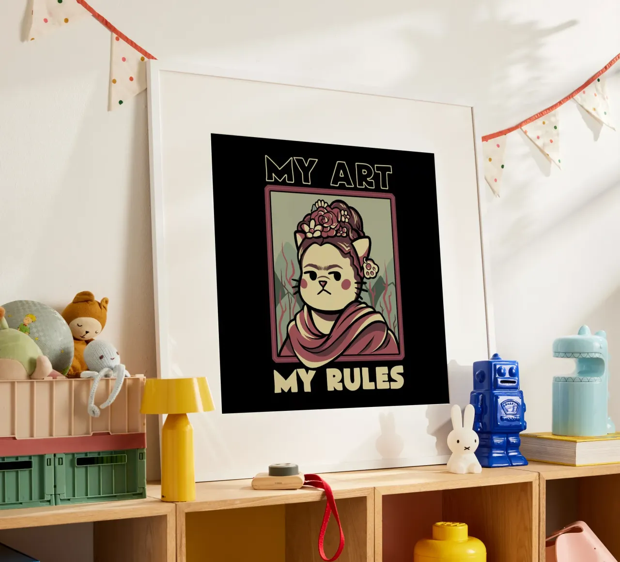 Frida Cat poster con telaio in plastica da Tobe Fonseca