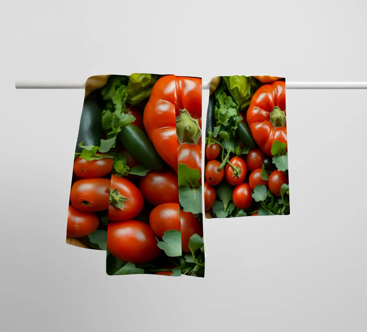 Fresh assortment of colorful vegetables and greens at a loca towel by DesignDoodle