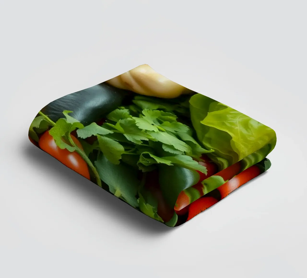 Fresh assortment of colorful vegetables and greens at a loca towel by DesignDoodle