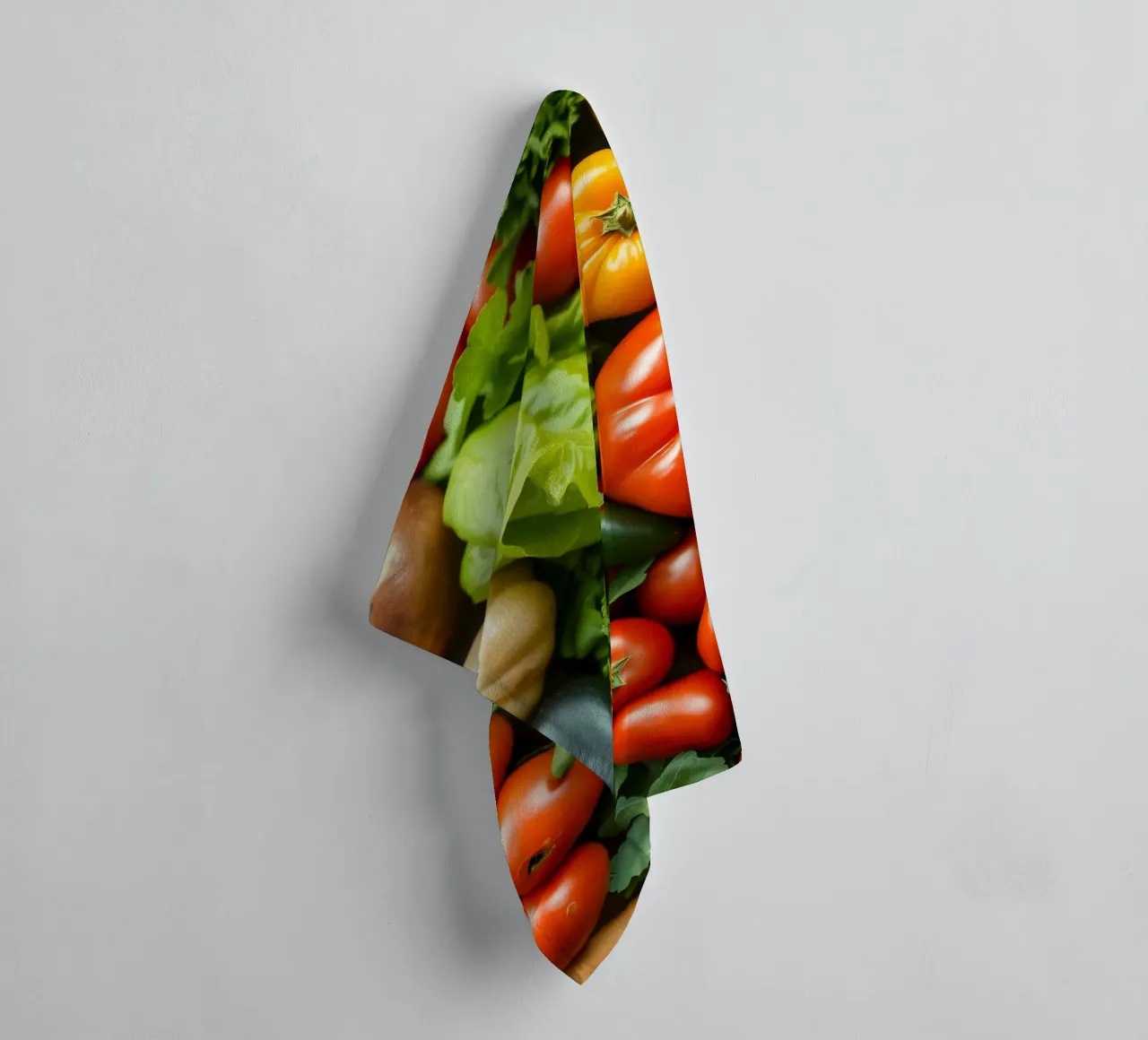 Fresh assortment of colorful vegetables and greens at a loca towel by DesignDoodle
