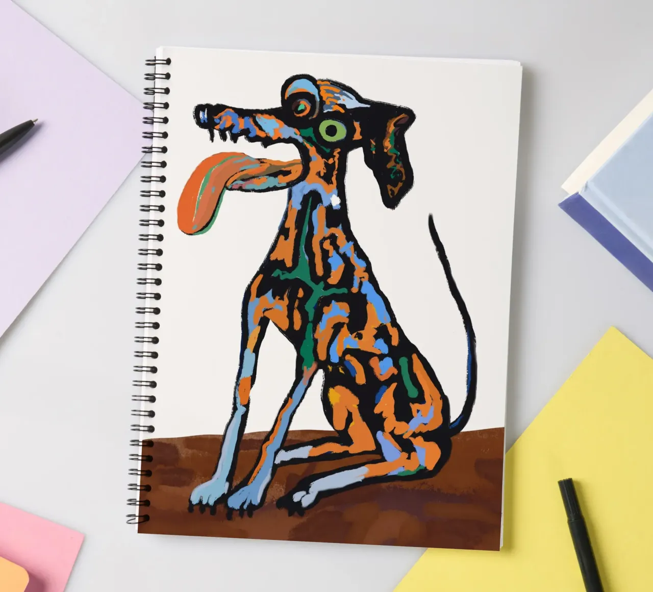 Crazy dog portrait spiral notebook by Little Dean