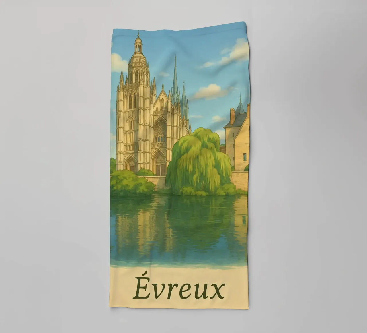 Évreux in Normandy - Cathedral in postcard mode towel by PrintMoiUnTruc