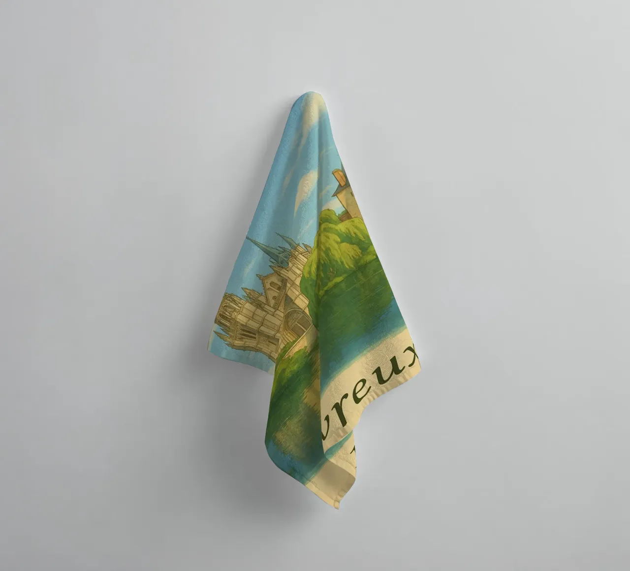 Évreux in Normandy - Cathedral in postcard mode towel by PrintMoiUnTruc