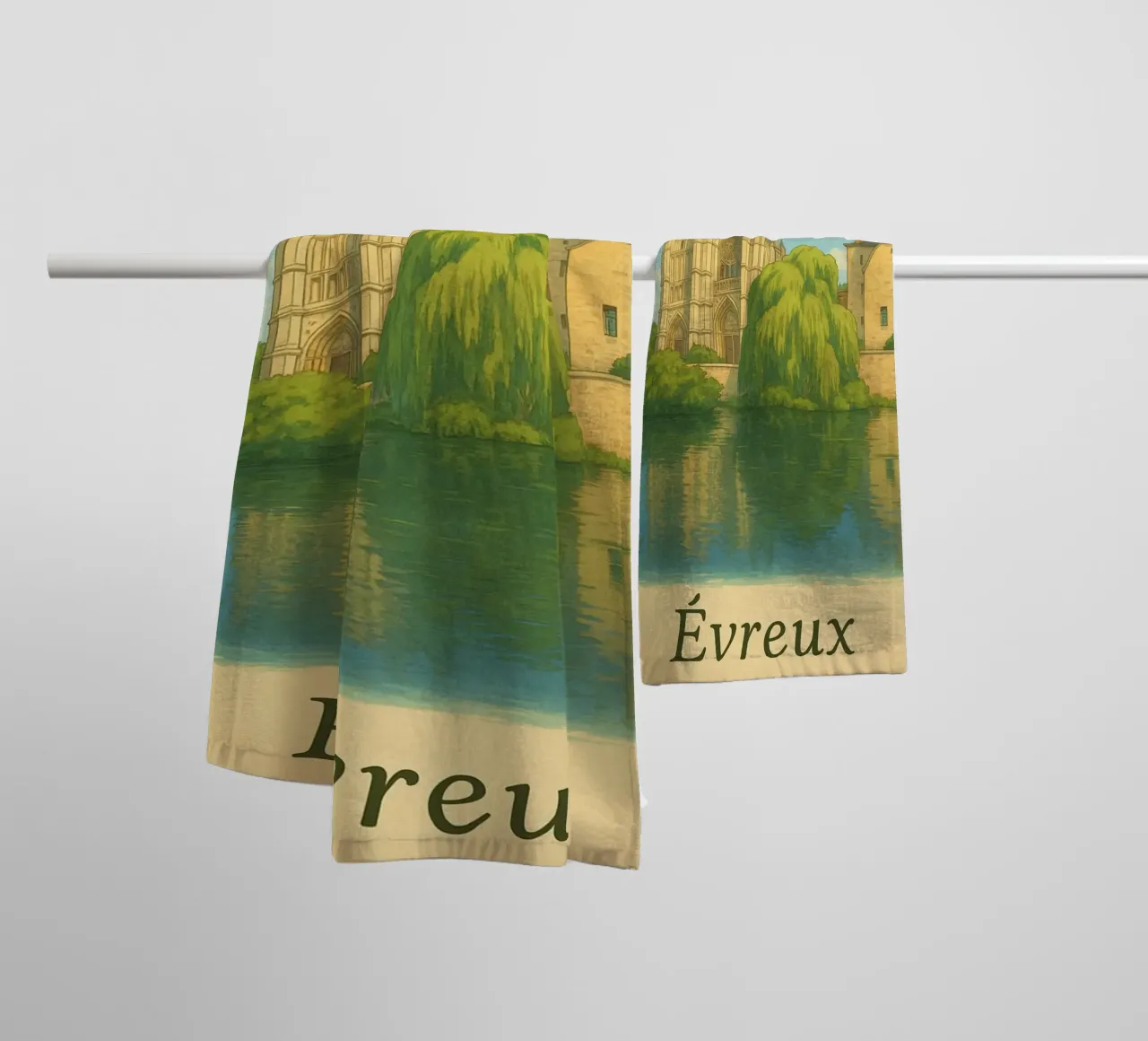 Évreux in Normandy - Cathedral in postcard mode towel by PrintMoiUnTruc