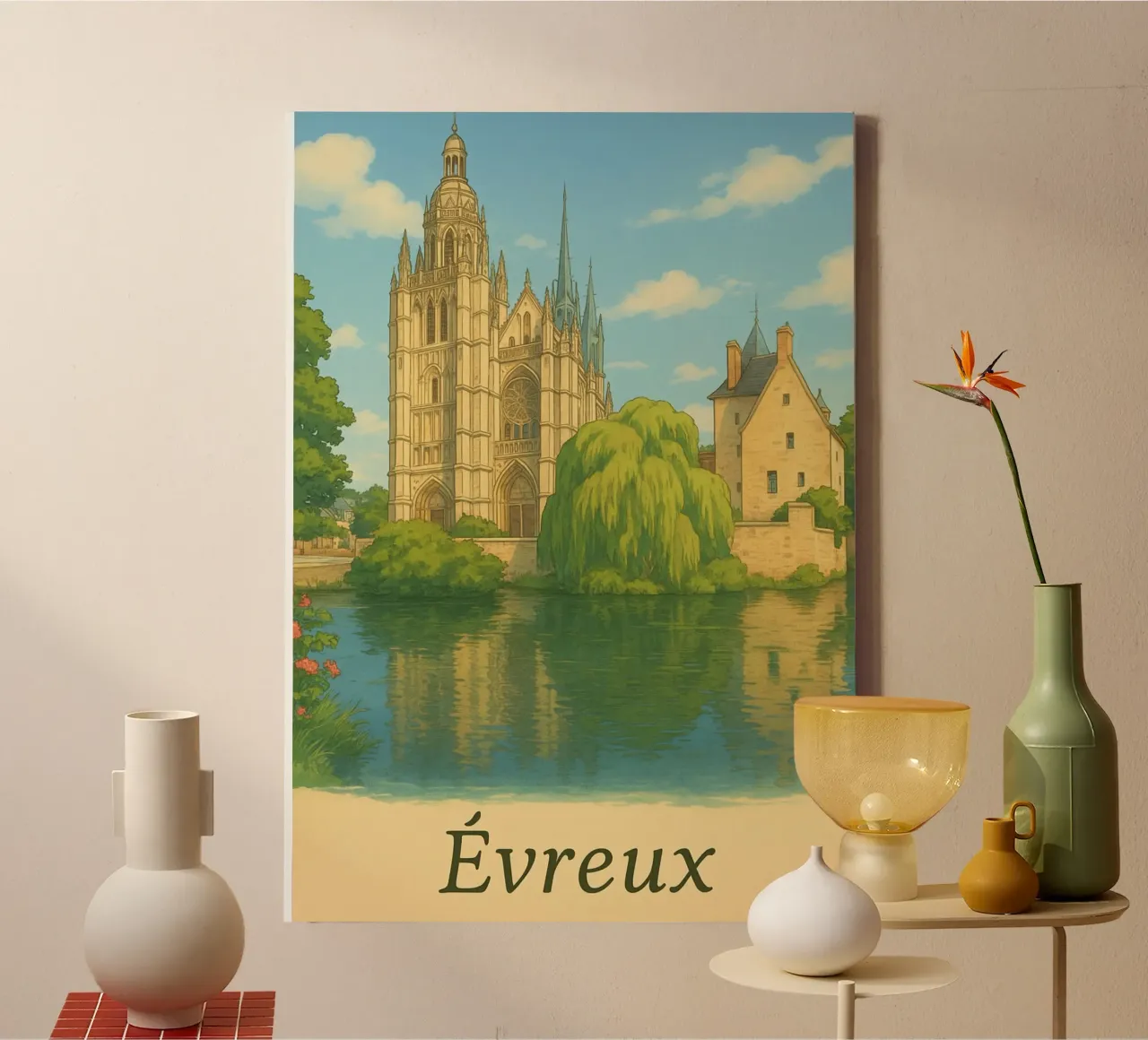 Évreux in Normandy - Cathedral in postcard mode canvas with Floater frame by PrintMoiUnTruc