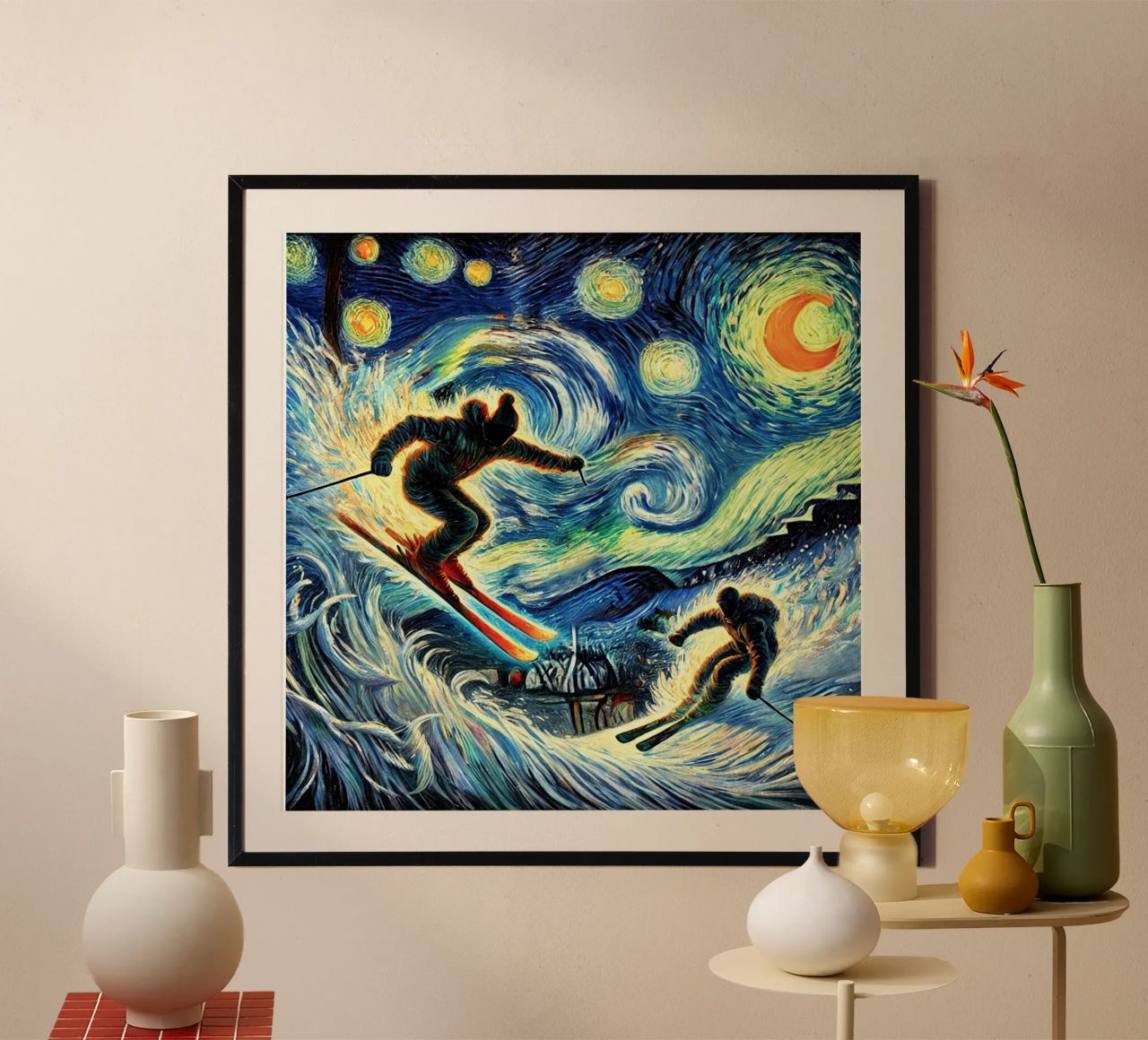 Night-Skiing on Fire Poster von Vintage Van Gogh