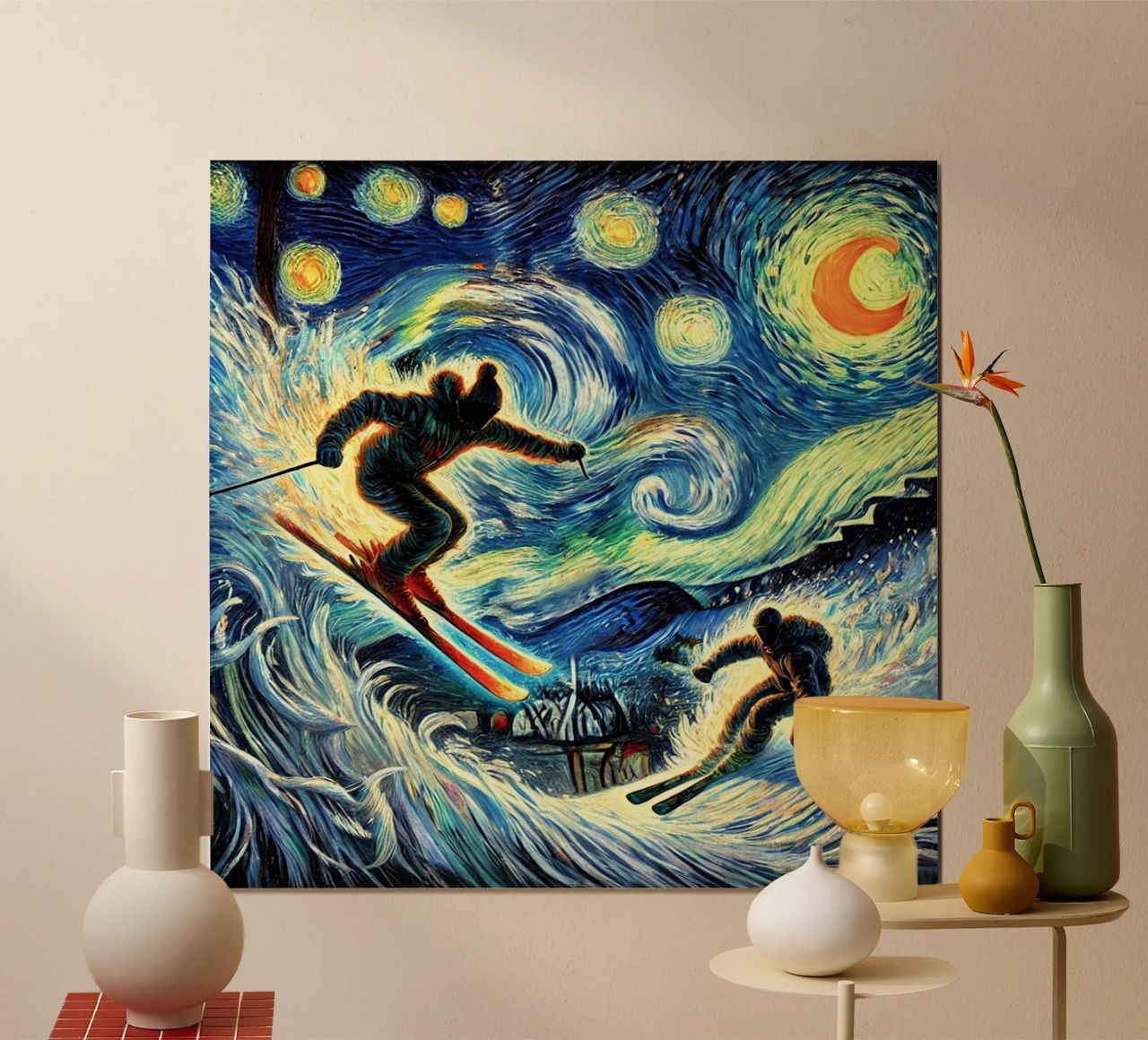 Night-Skiing on Fire Poster von Vintage Van Gogh