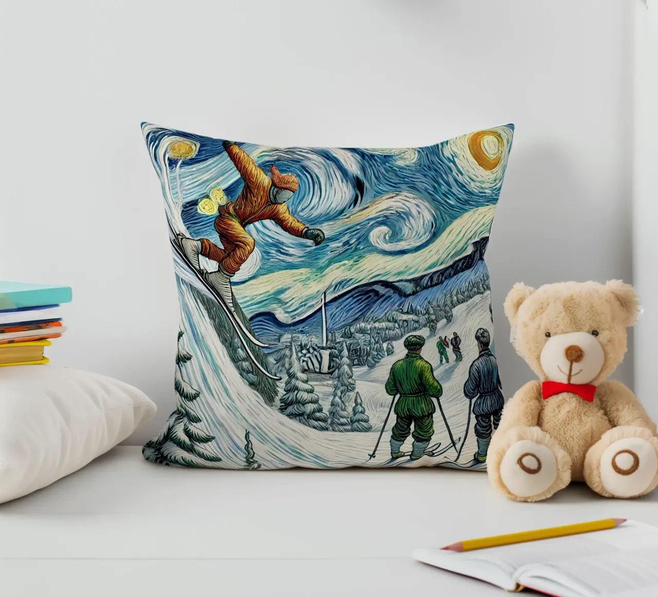Retro Yeti Ski Attack cuscino da Vintage Van Gogh