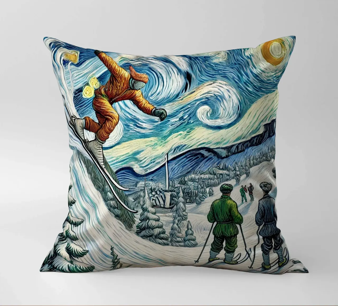 Retro Yeti Ski Attack cuscino da Vintage Van Gogh