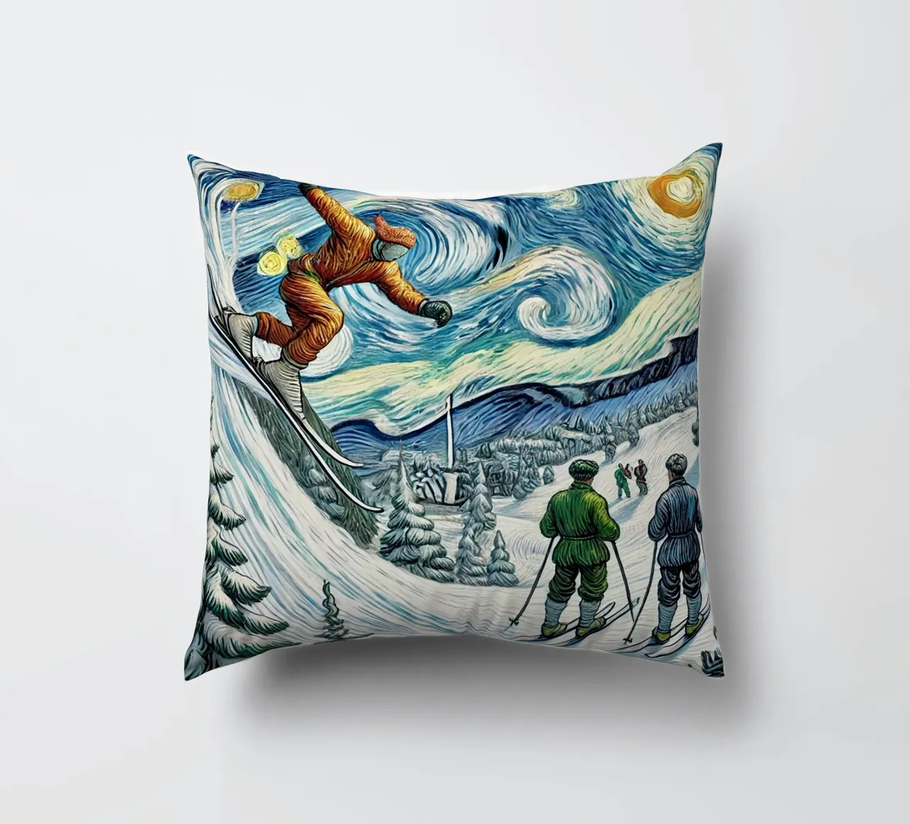 Retro Yeti Ski Attack cuscino da Vintage Van Gogh