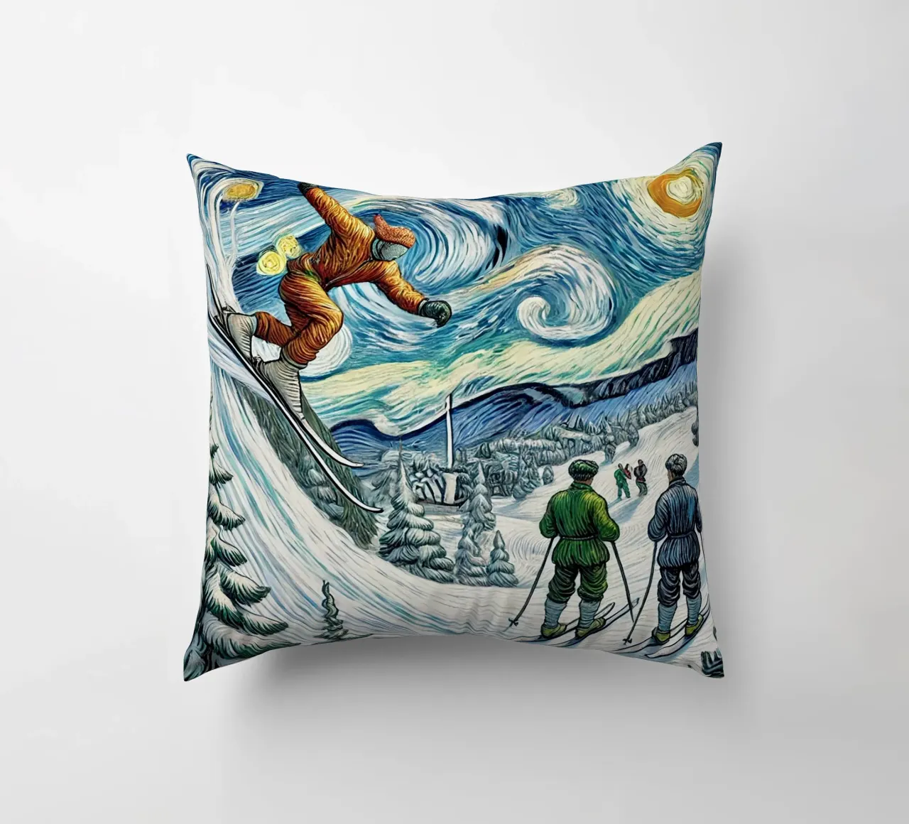 Retro Yeti Ski Attack cuscino da Vintage Van Gogh