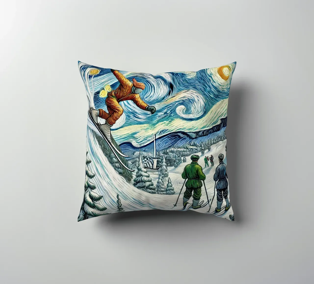 Retro Yeti Ski Attack cuscino da Vintage Van Gogh
