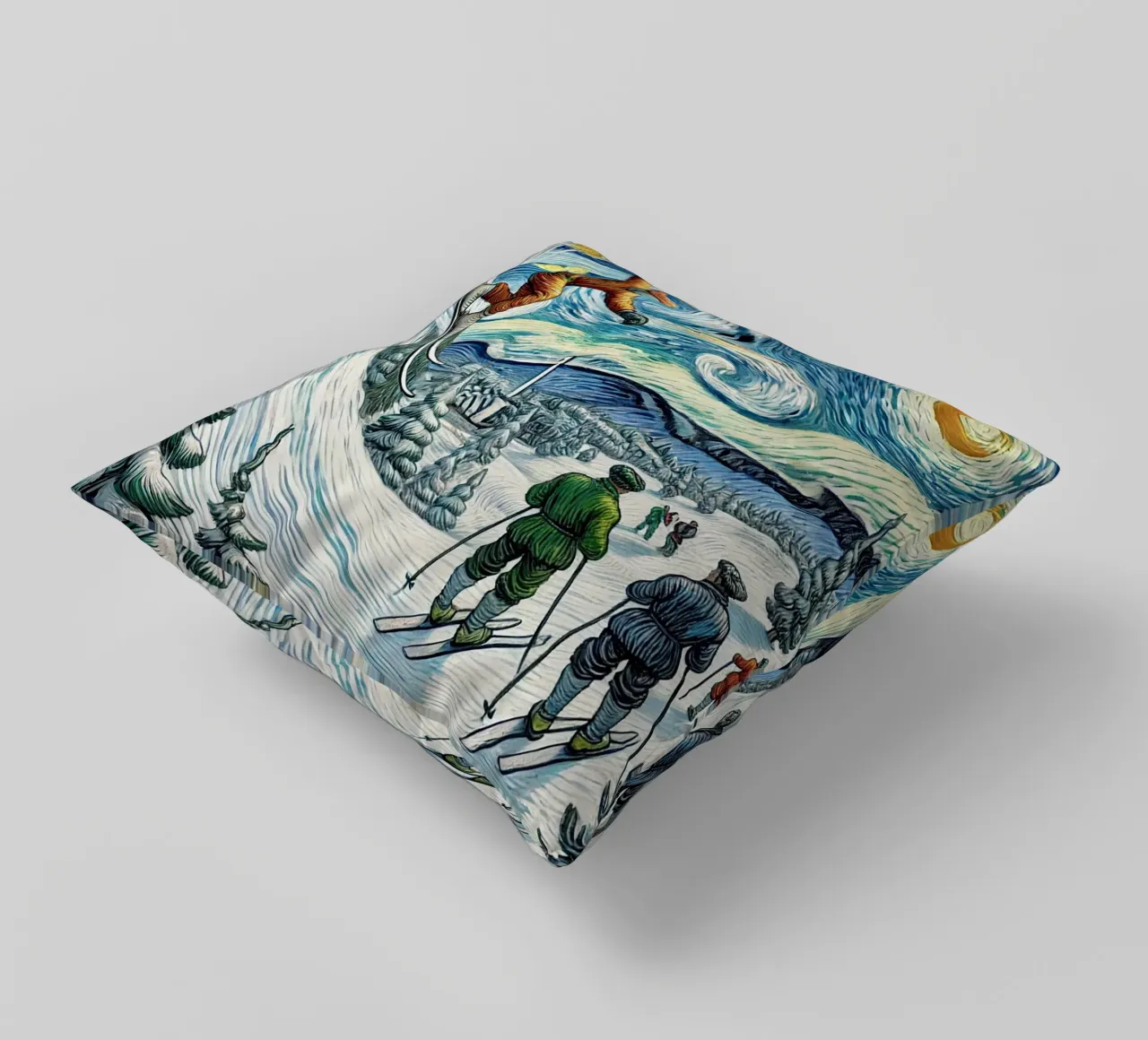 Retro Yeti Ski Attack cuscino da Vintage Van Gogh