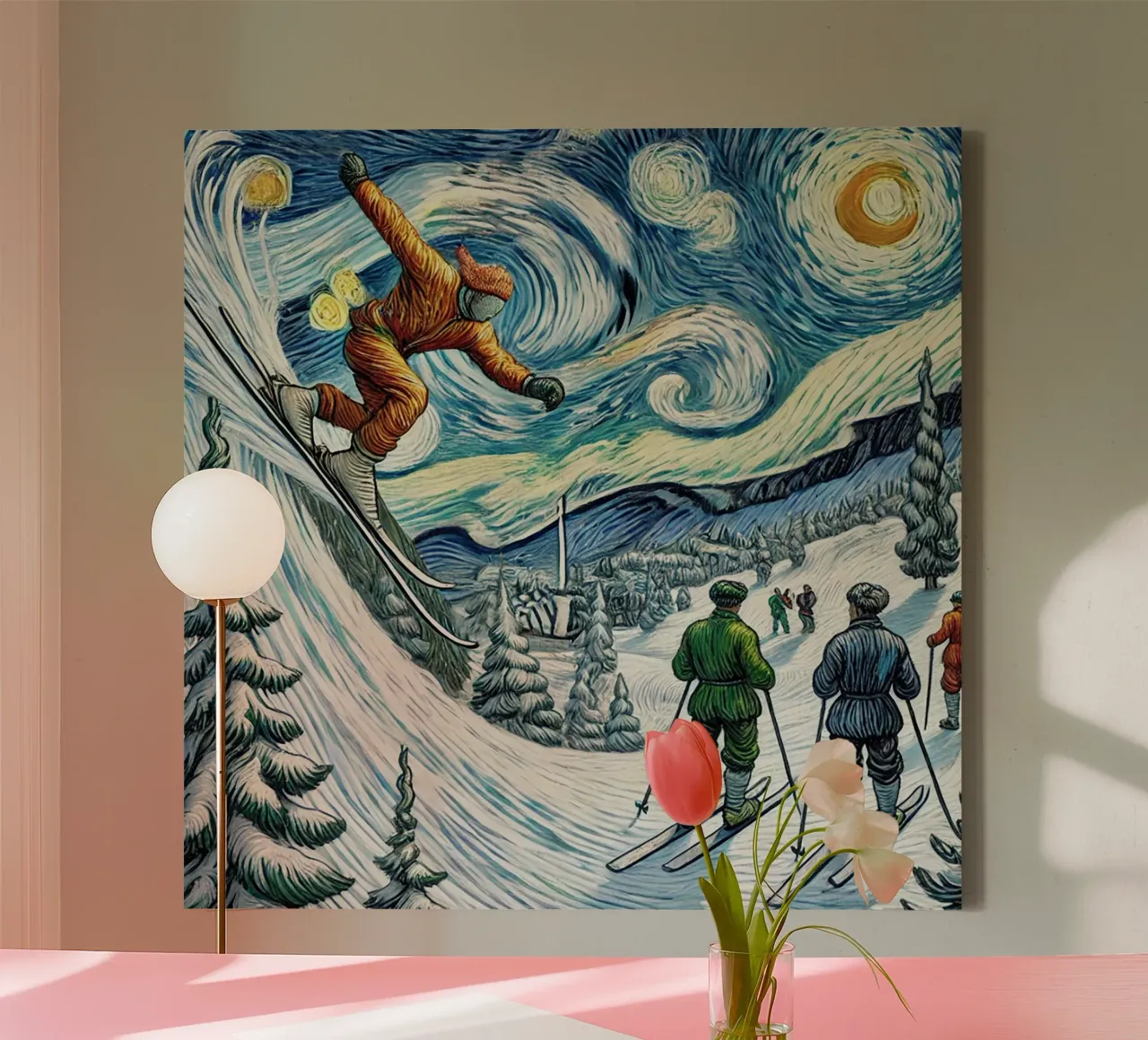 Retro Yeti Ski Attack canvas by Vintage Van Gogh