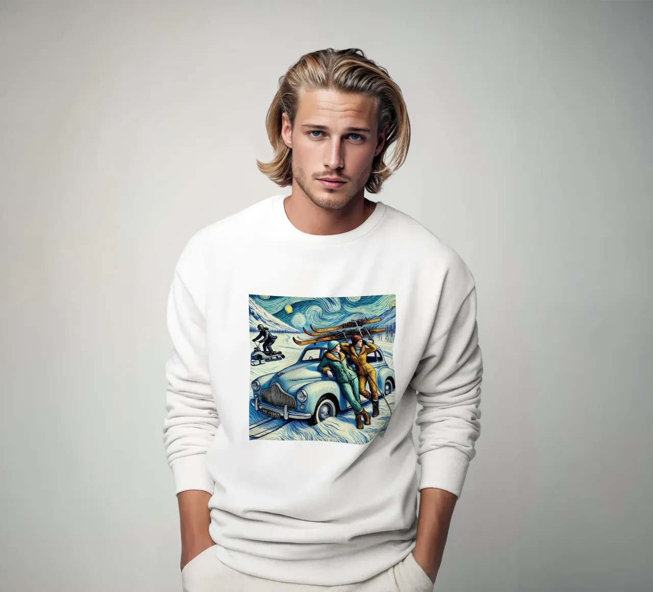 Skiing Ladies Snowmobile felpa da Vintage Van Gogh