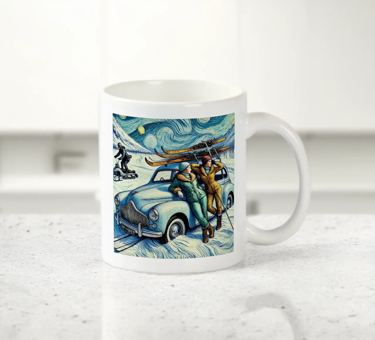 Skiing Ladies Snowmobile tazza in ceramica da Vintage Van Gogh
