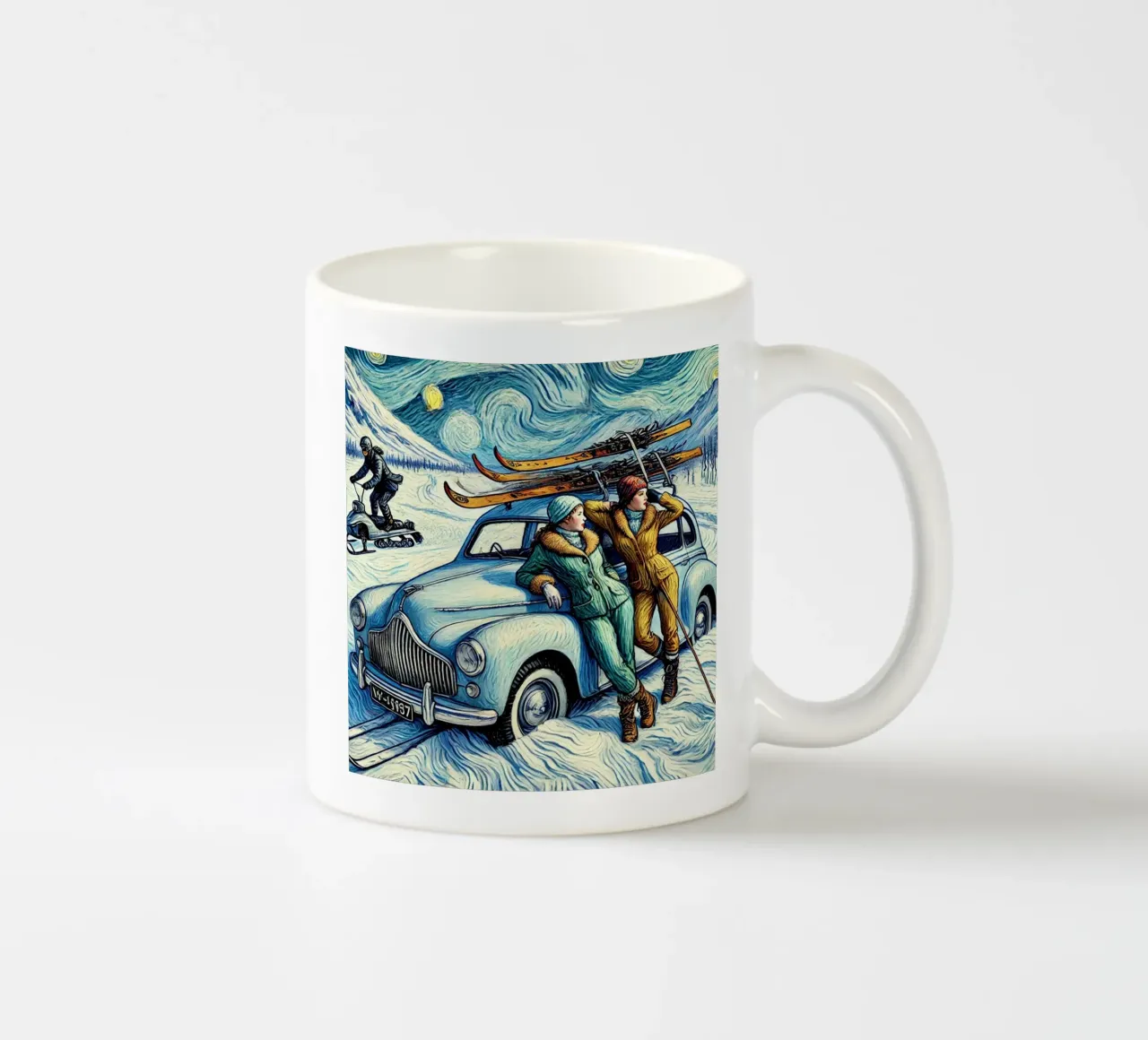 Skiing Ladies Snowmobile tazza in ceramica da Vintage Van Gogh
