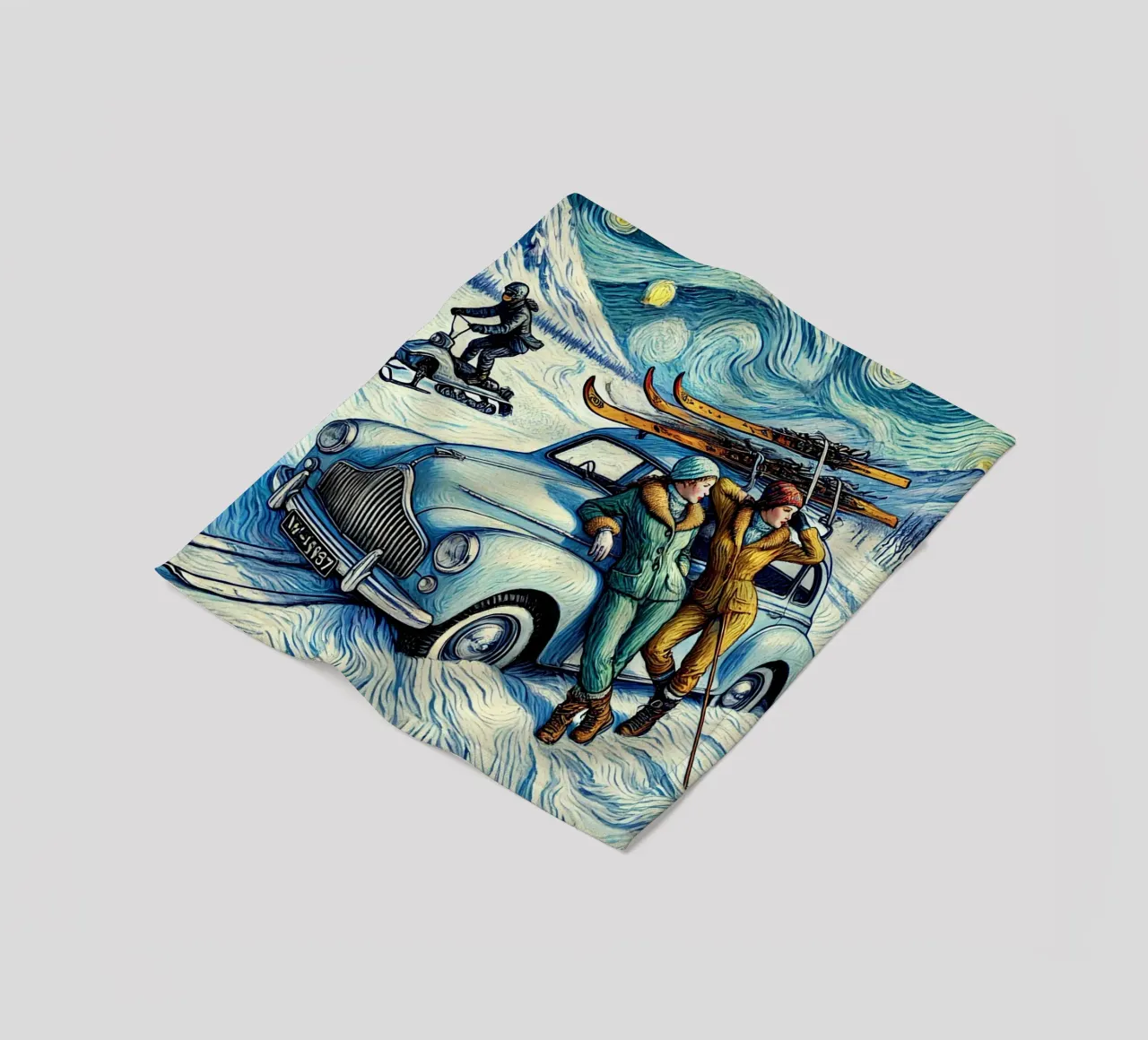 Skiing Ladies Snowmobile coperta in pile da Vintage Van Gogh