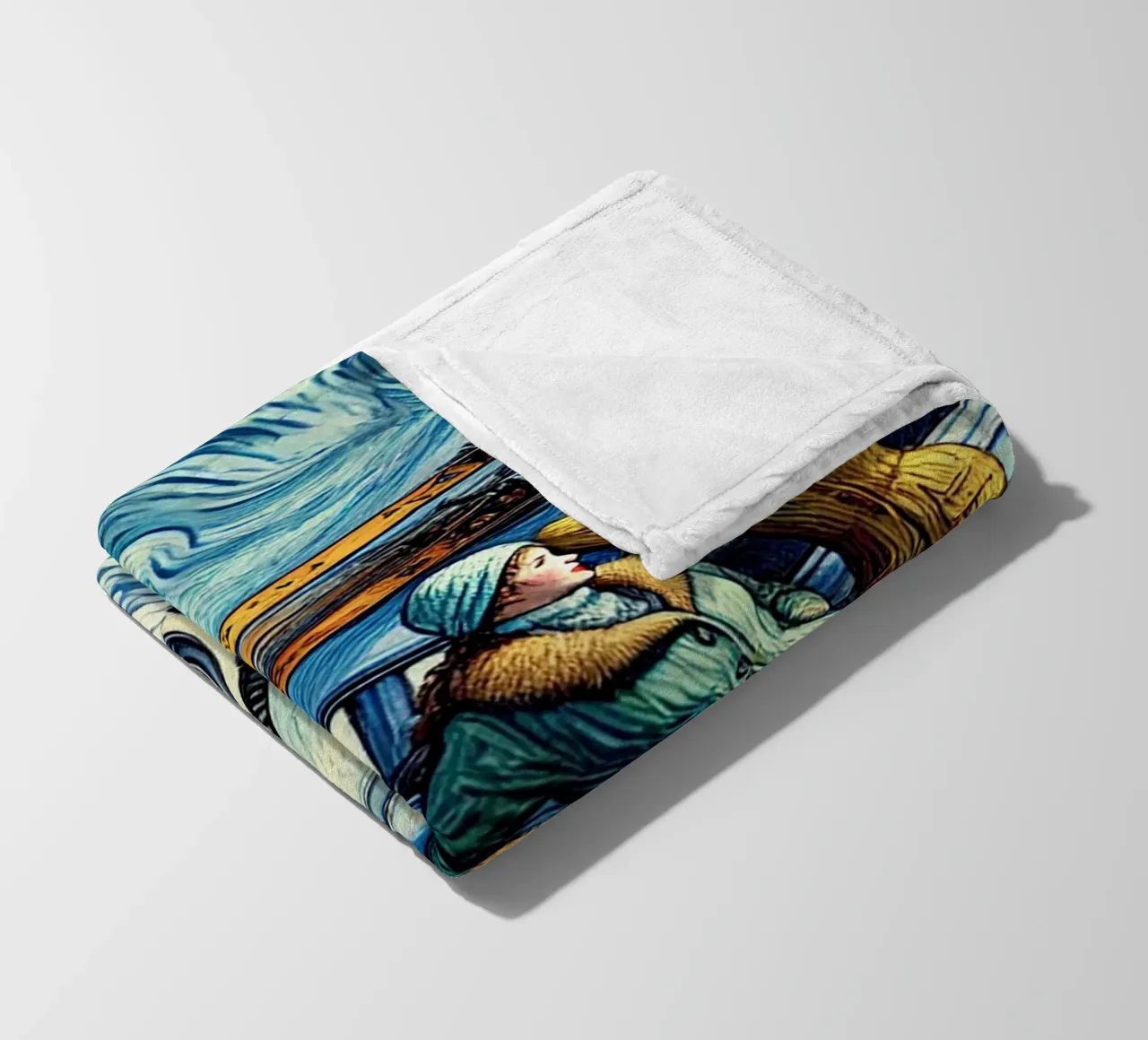 Skiing Ladies Snowmobile coperta in pile da Vintage Van Gogh