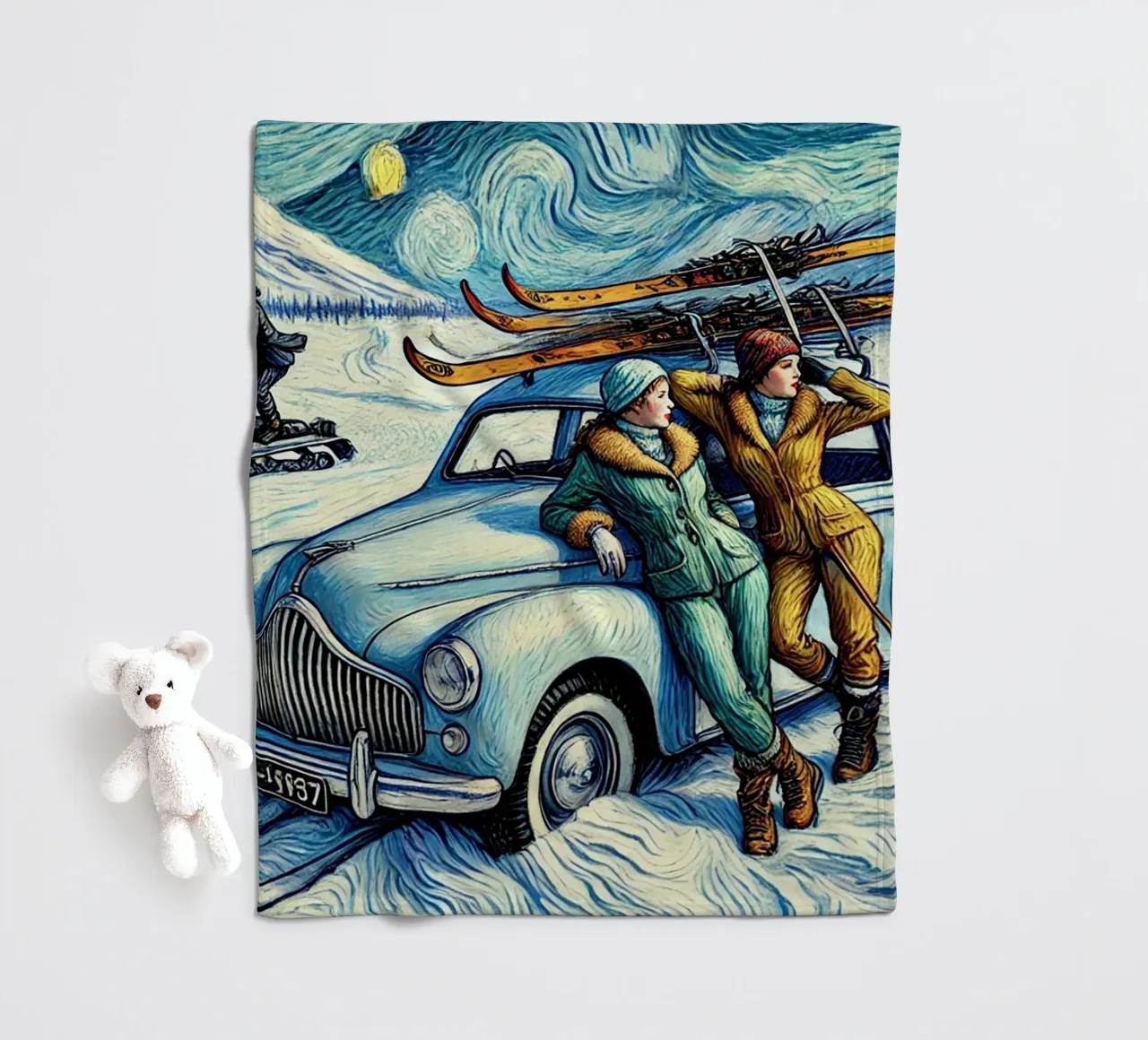 Skiing Ladies Snowmobile coperta in pile da Vintage Van Gogh