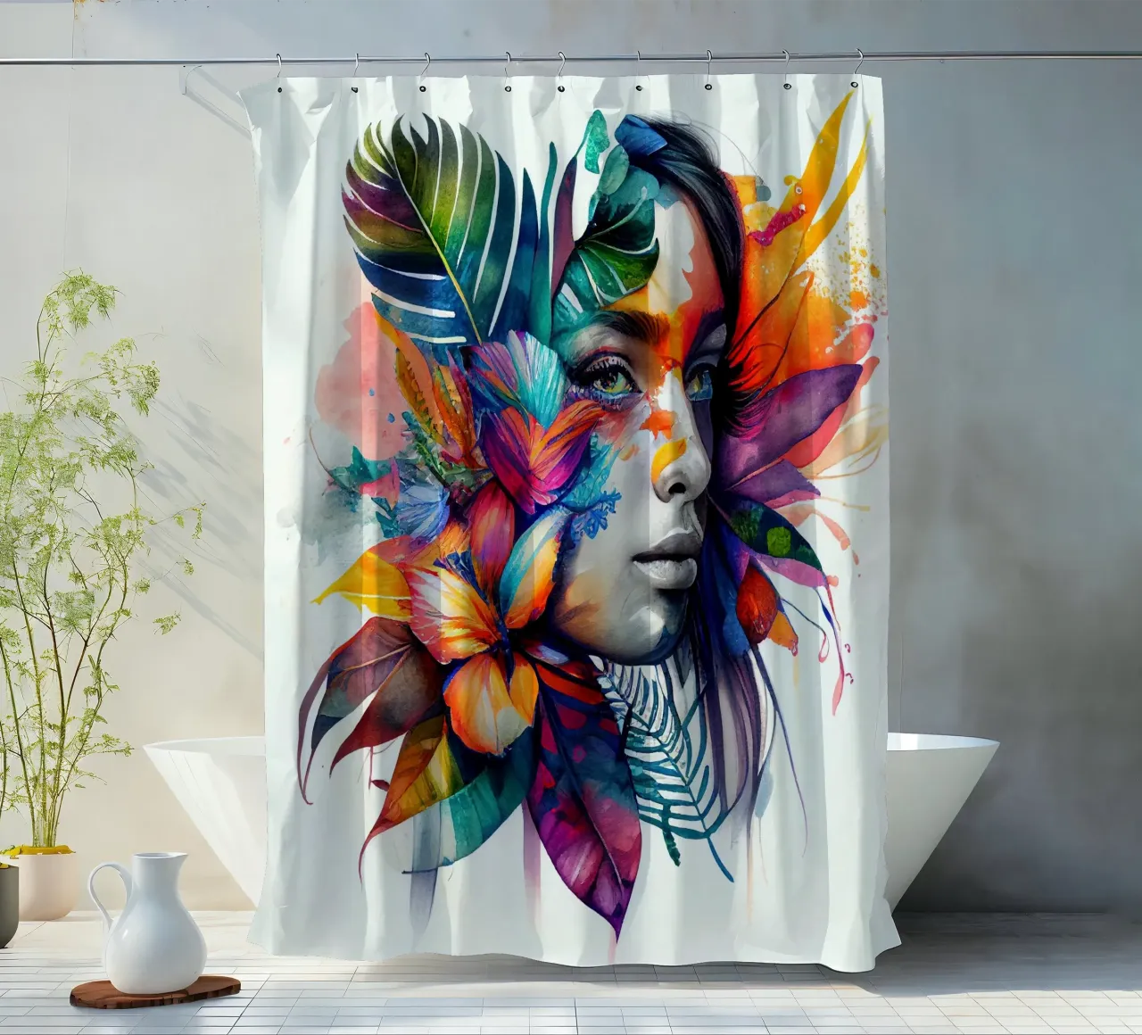 Aquarell Eingeborene Frau Duschvorhang von Chromatic Fusion Studio