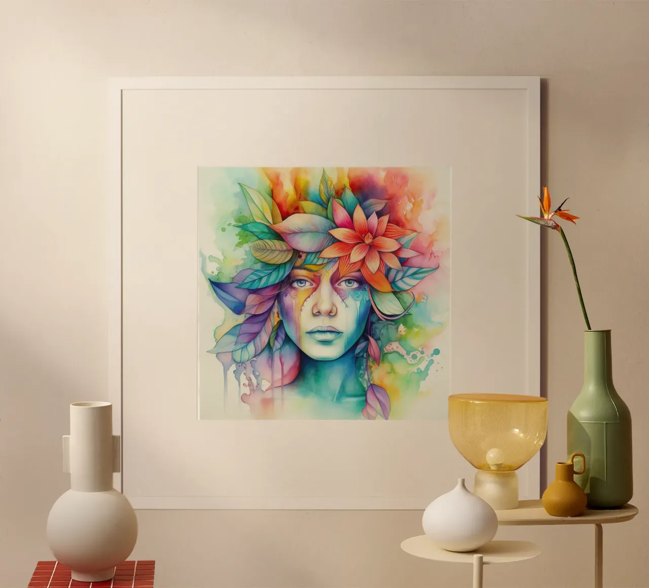 Acquerello Donna tropicale poster da Chromatic Fusion Studio