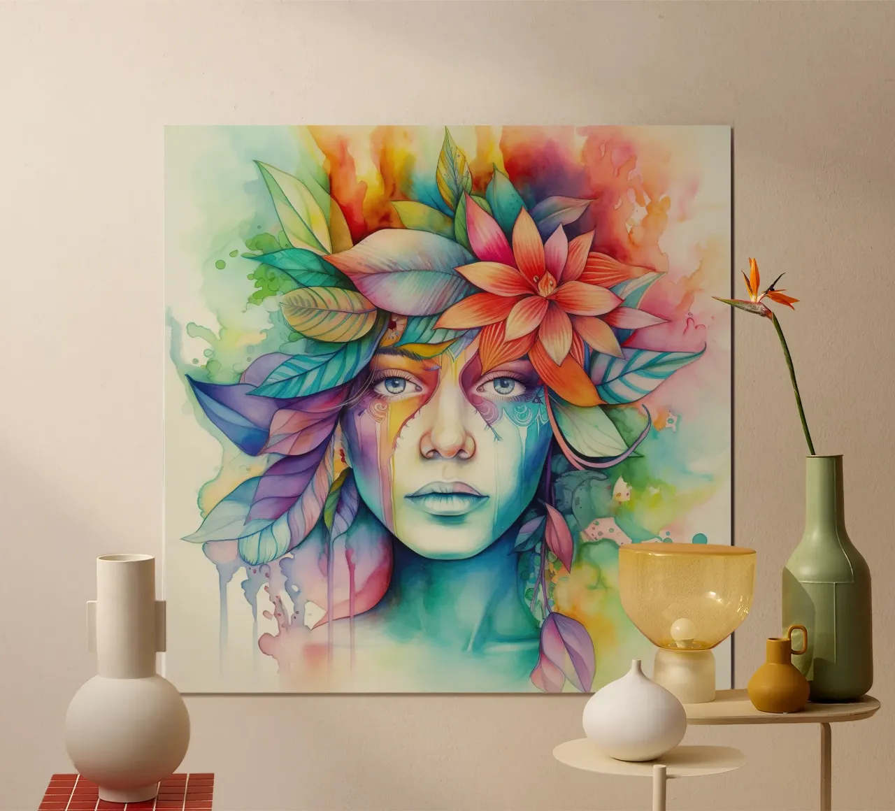 Acquerello Donna tropicale poster da Chromatic Fusion Studio