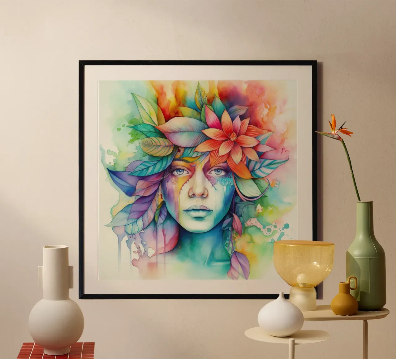 Acquerello Donna tropicale poster da Chromatic Fusion Studio