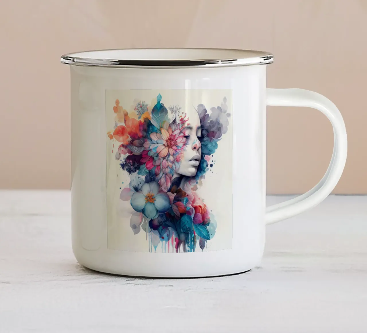 Acquerello Donna tropicale tazza in smalto da Chromatic Fusion Studio