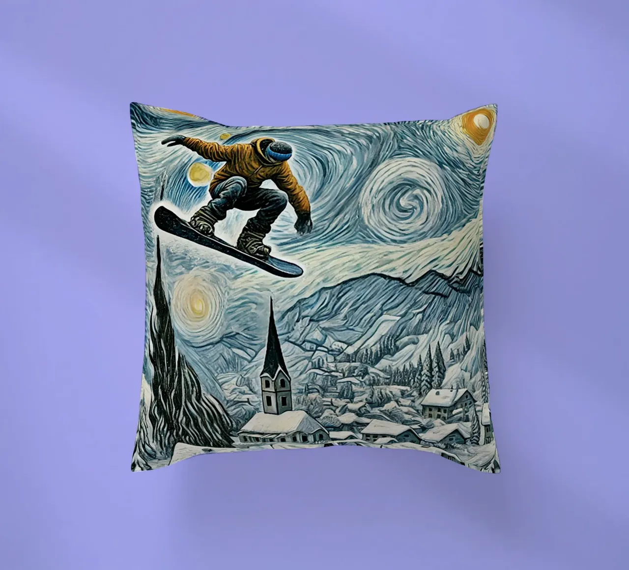 Snowboard Extravaganza cuscino da Vintage Van Gogh