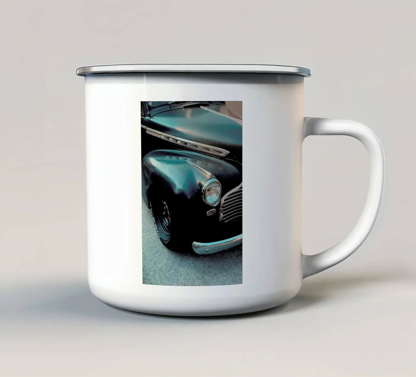 Black Oldtimer enamel mug by Sebastian Hilgetag