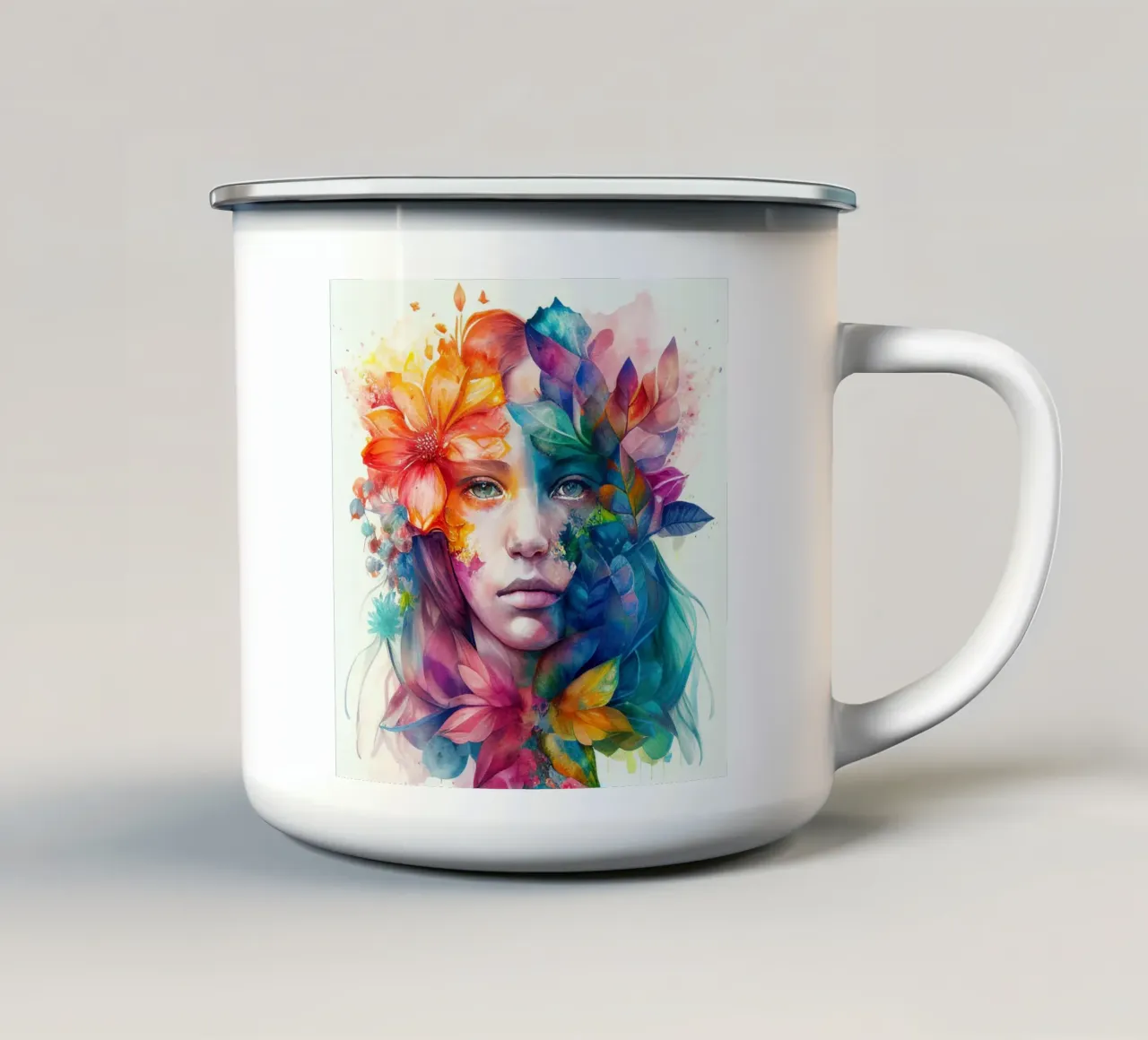 Acquerello Donna tropicale tazza in smalto da Chromatic Fusion Studio